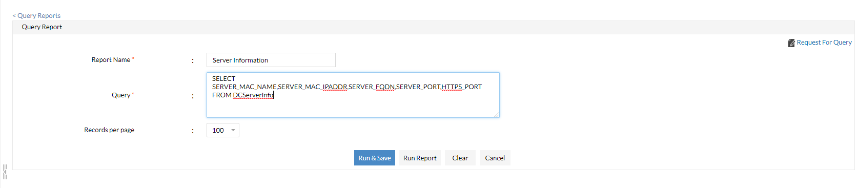 Desktop Central: Query Report to obtain server details