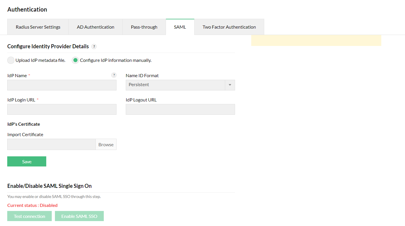 SAML authentication in OpManager