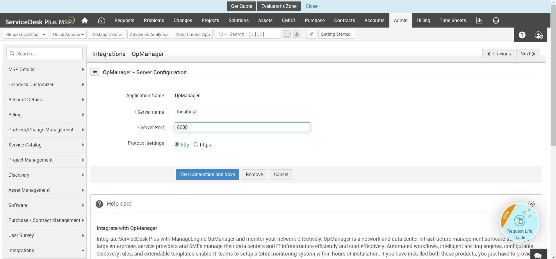 Configuring OpManager in SDP MSP