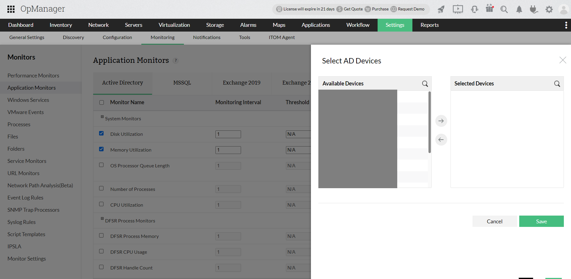 Active directory monitoring in OpManager