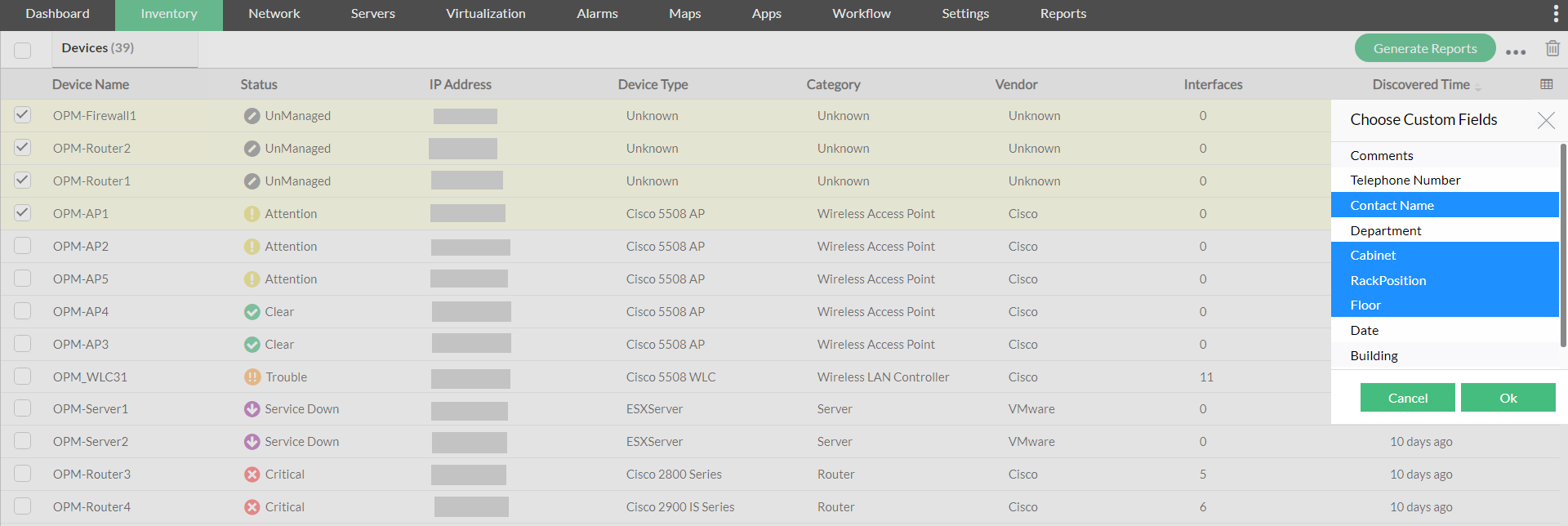 Custom fields inventory shortcut