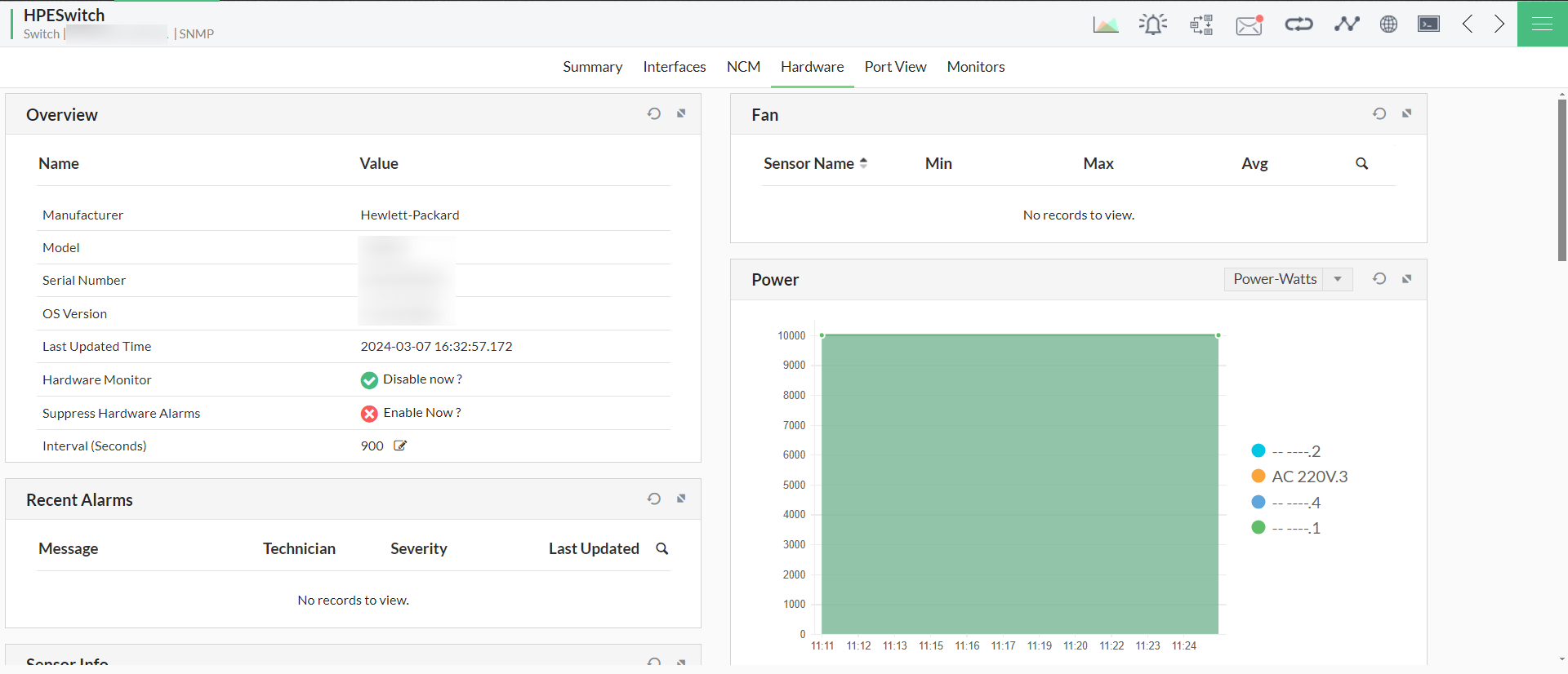 Enable hardware monitoring from device snapshot page