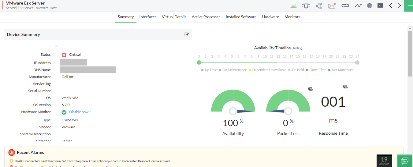 Monitoring VMware ESX server - Snapshot page