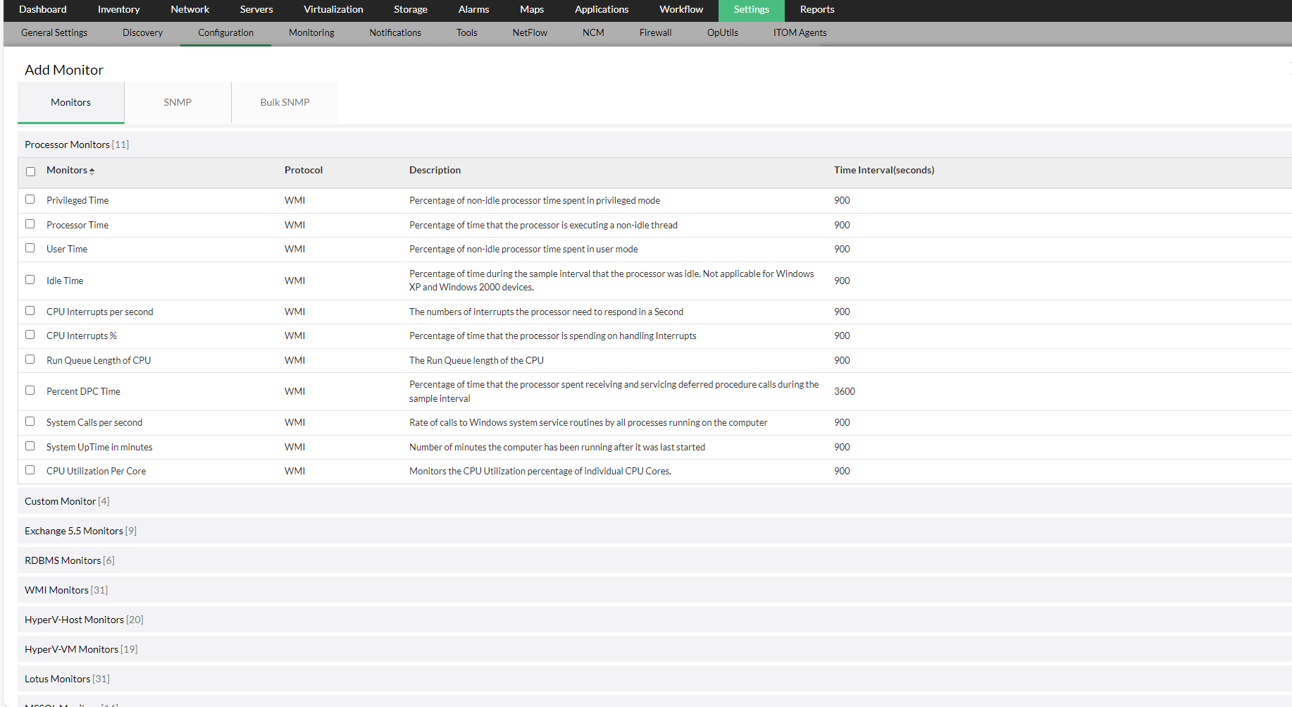 Configuring process monitor from device template page