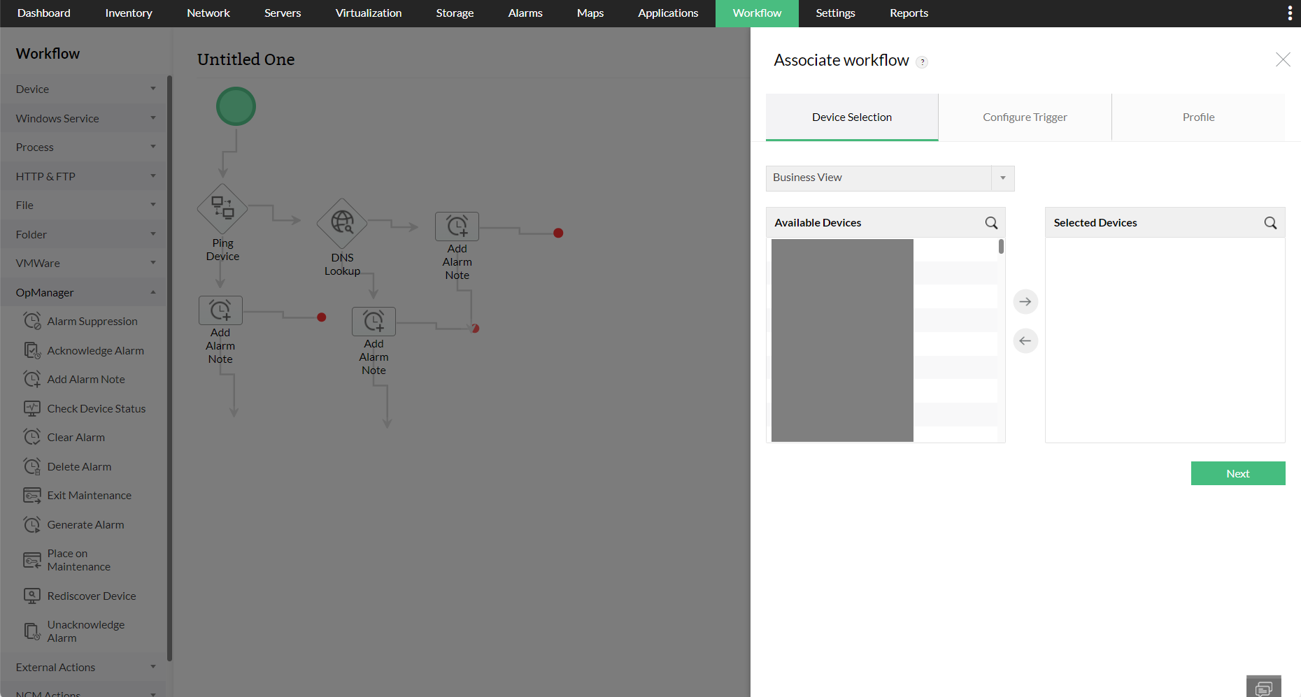 Selecting devices for Workflow