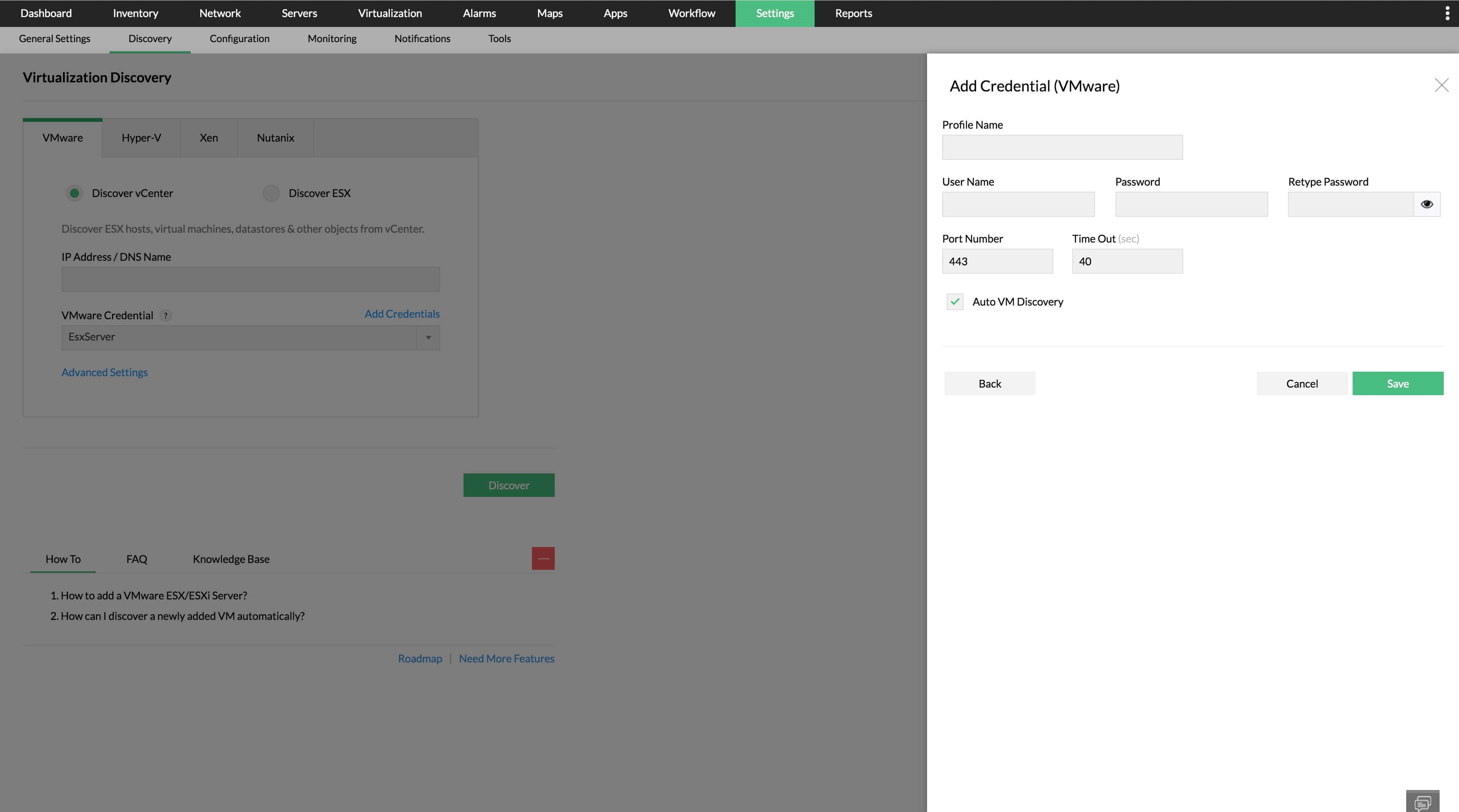 VMware discovery - Add credential