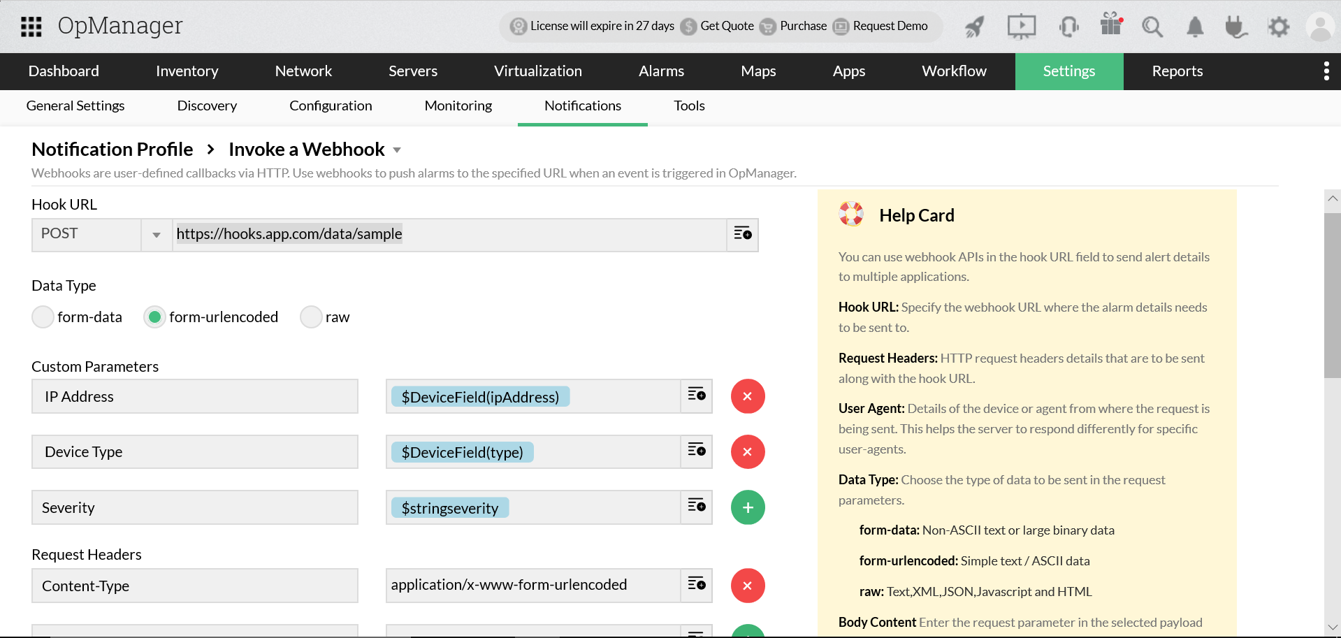 将Webhook与OpManager集成-ManageEngine OpManager