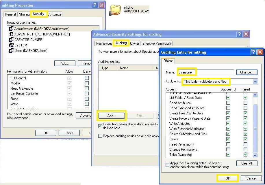 Enabling EMC Auditing through SACL