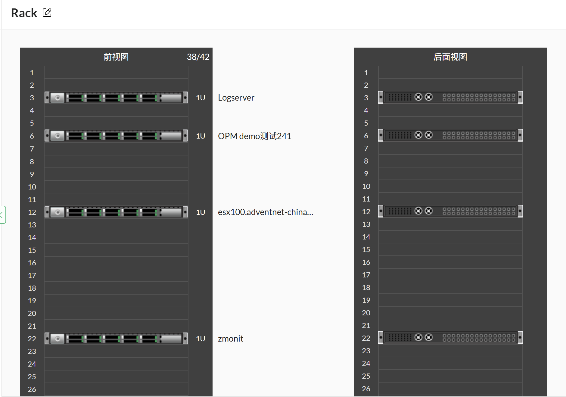 OpManager中的服务器机架视图和数据中心可视化